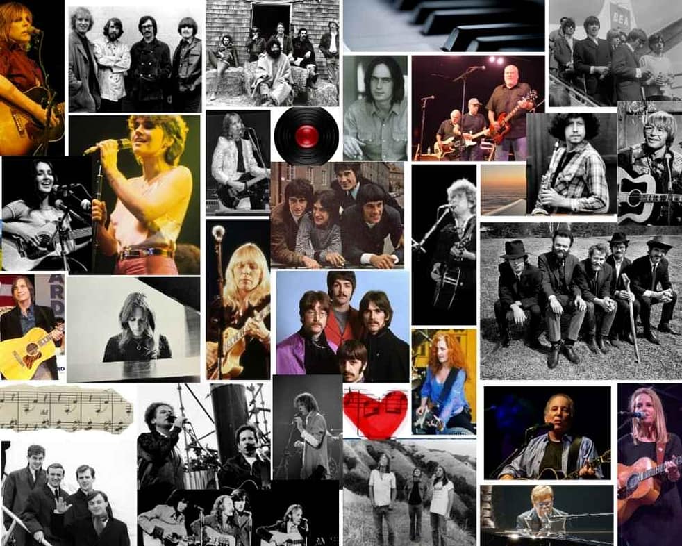 folk rock artists collage collage of classic folk-rock artists